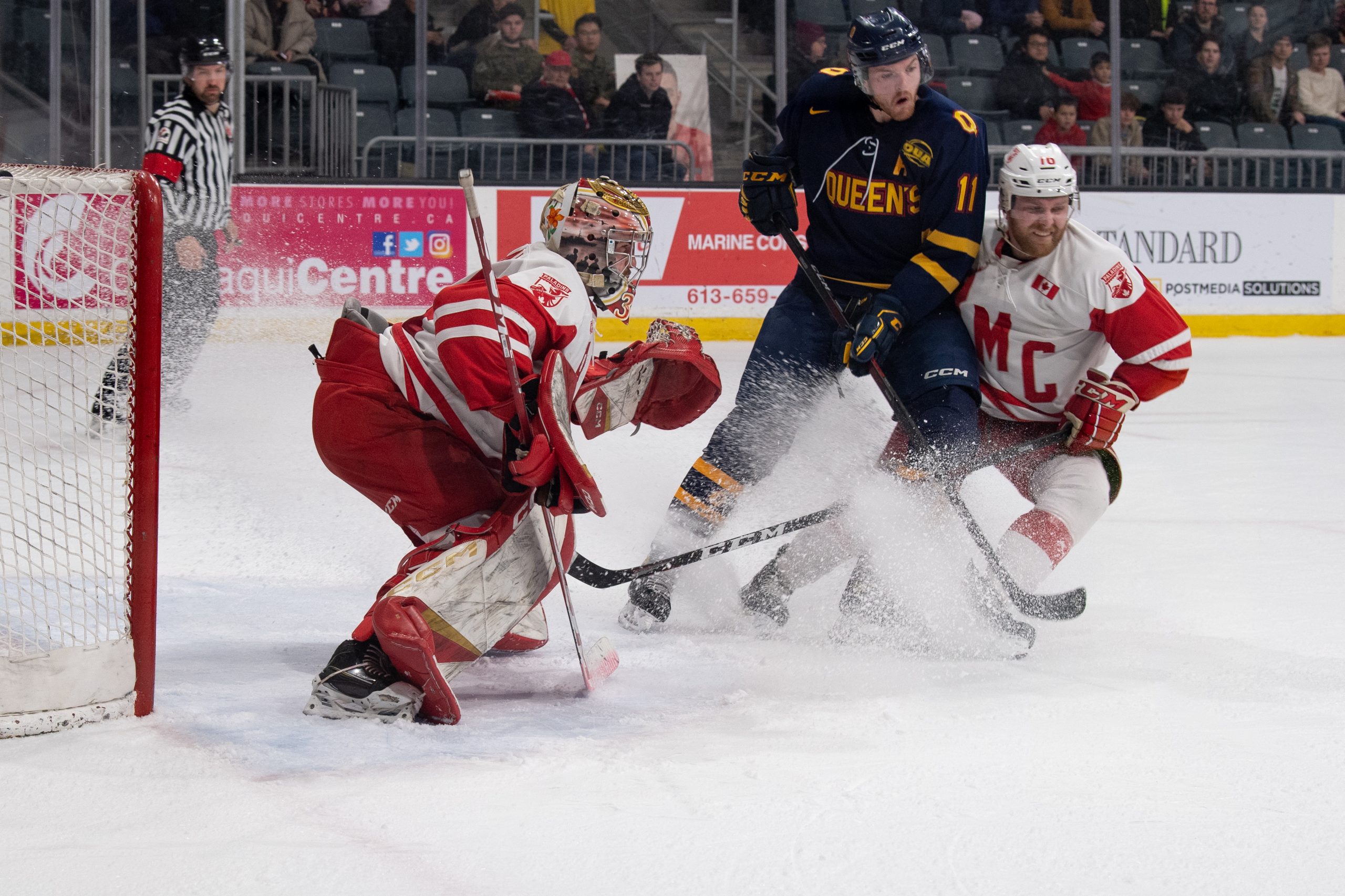 The Royal Military College of Canada (RMC) hockey team competed against the Queen’s University hockey team to win the Carr-Harris Cup. Queen’s won 2-1 in single overtime. Leon’s Center, Kingston, ON on February 02, 2023.

Image by: S1 Lisa Sheppard, Imagery Technician, RMC, Kingston.
2023-RMC1-0010