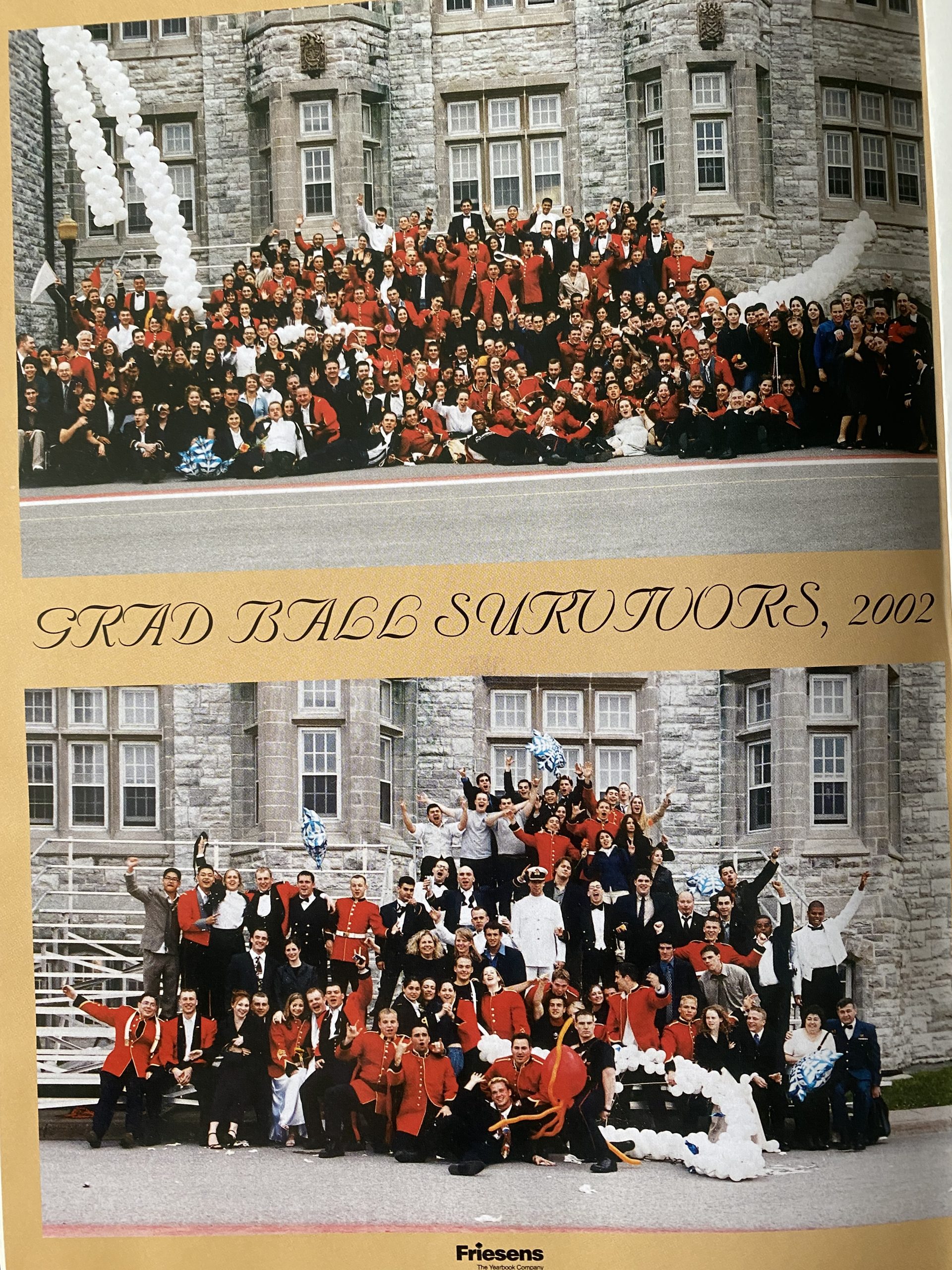 Two images - one before the RMC grad ball, and one featuring the "survivors" after