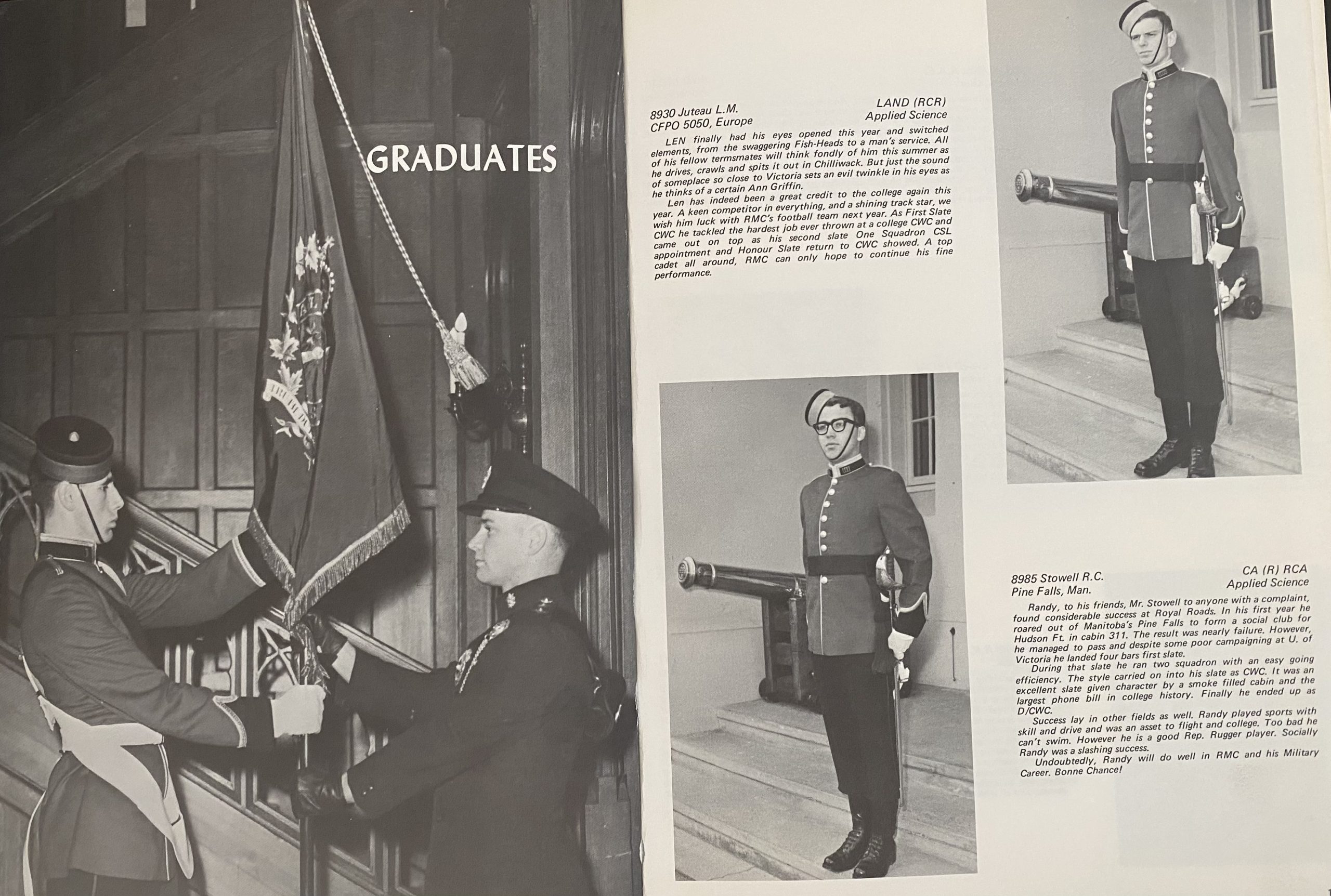 black and white images of graduates from the Royal Road Military College in 1969
