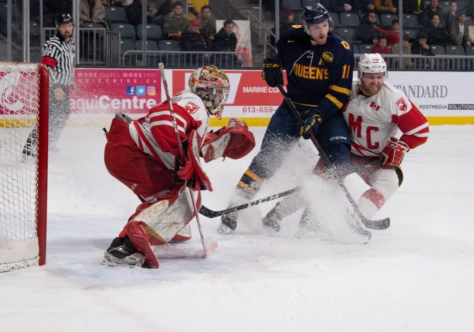 The Royal Military College of Canada (RMC) hockey team competed against the Queen’s University hockey team to win the Carr-Harris Cup. Queen’s won 2-1 in single overtime. Leon’s Center, Kingston, ON on February 02, 2023.

Image by: S1 Lisa Sheppard, Imagery Technician, RMC, Kingston.
2023-RMC1-0010